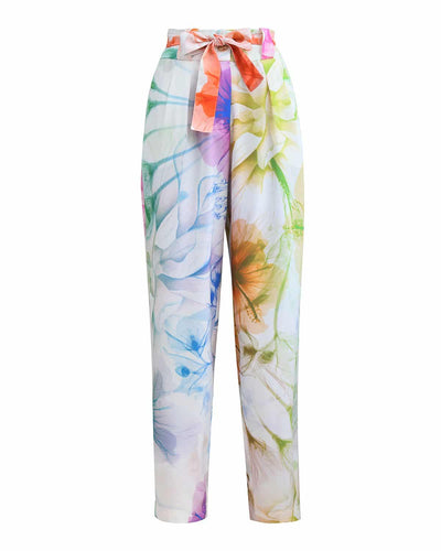 Pantalon Taille Haute à Pince au Motif Floral