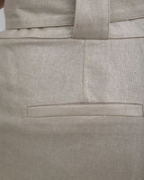 Pantalon taille haute à pince en lin et viscose effet métallisé