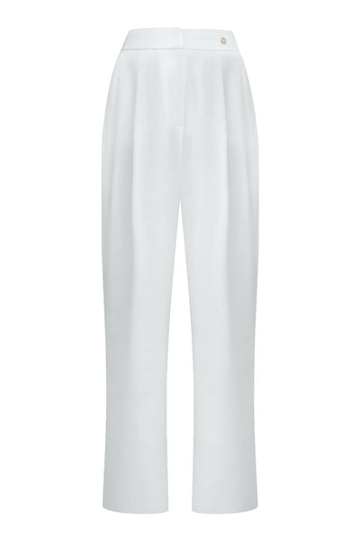 Pantalon taille haute en crêpe de viscose blanc