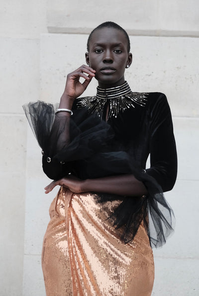 Top en velour noir col montant