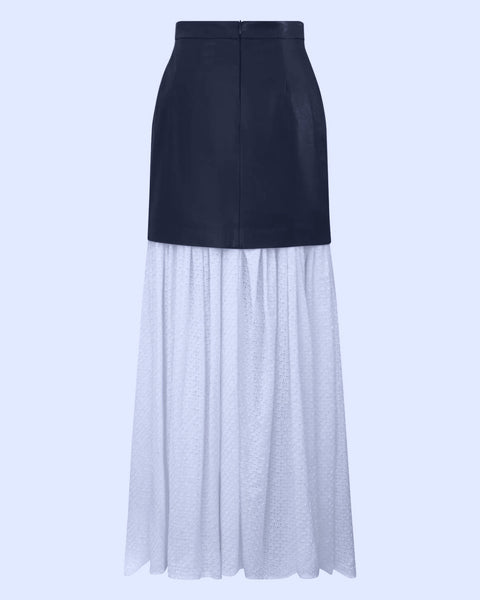 Maxi jupe en cuir et broderies anglaises