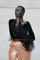 Top en velour noir col montant