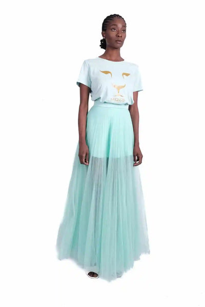 Tee-shirt vert d'eau lion doré