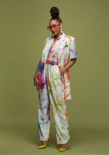 Pantalon Taille Haute à Pince au Motif Floral