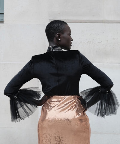 Top en velour noir col montant