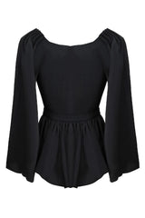 Top noir col bateau croisé