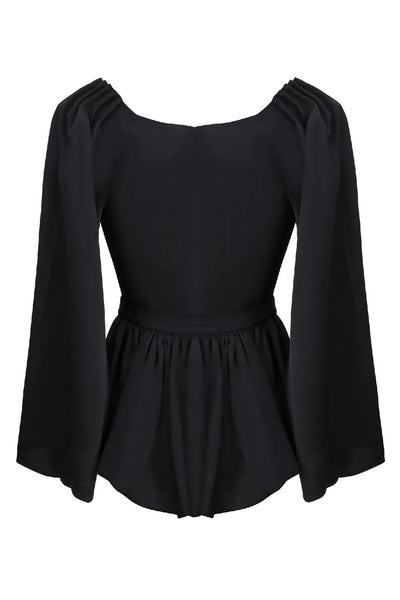 Top noir col bateau croisé