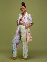 Pantalon Taille Haute à Pince au Motif Floral