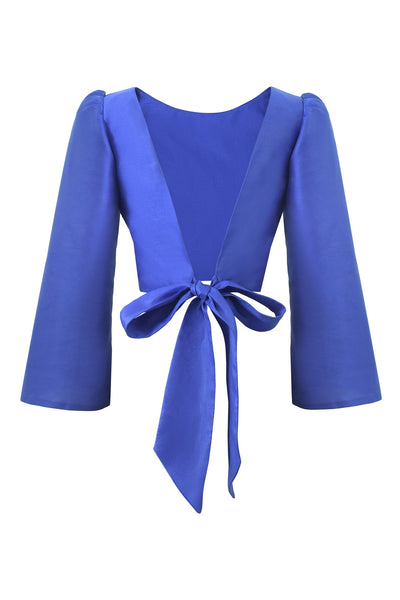 Crop top bleu  et soie sauvage