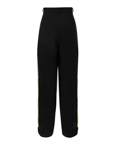 Pantalon palazzo noir et doré en cuir d'agneau