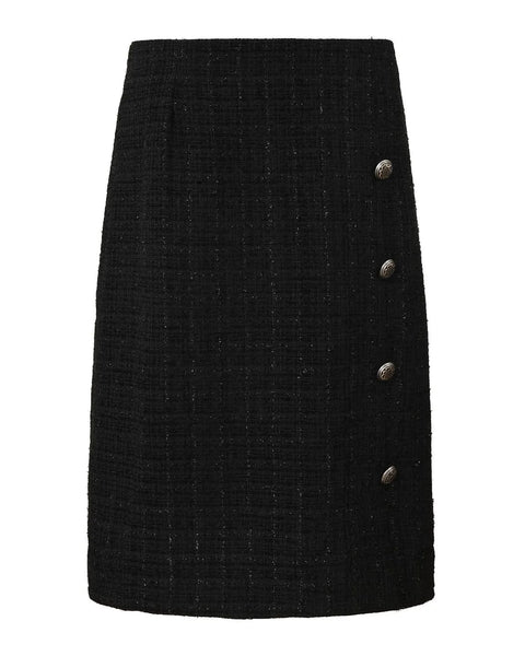 Jupe droite en tweed noir longueur genoux