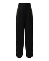 Pantalon palazzo noir et doré en cuir d'agneau