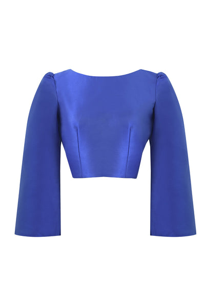 Crop top bleu  et soie sauvage