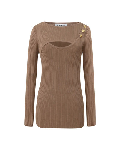 Top moulant en maille sable ajourée