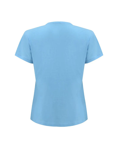 Tee-shirt bleu ciel avec lion noir à perles