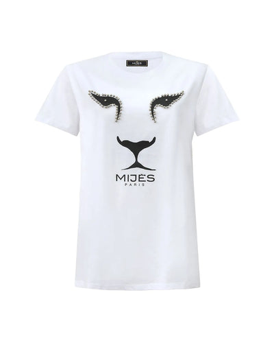 Tee-shirt lion blanc et noir avec perles