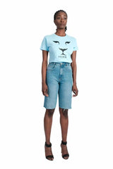 Tee-shirt bleu ciel lion noir