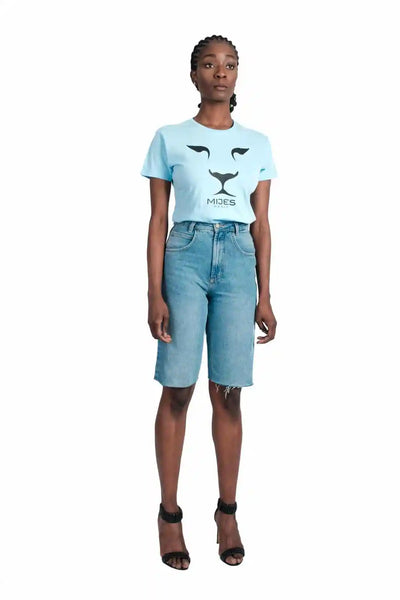 Tee-shirt bleu ciel lion noir