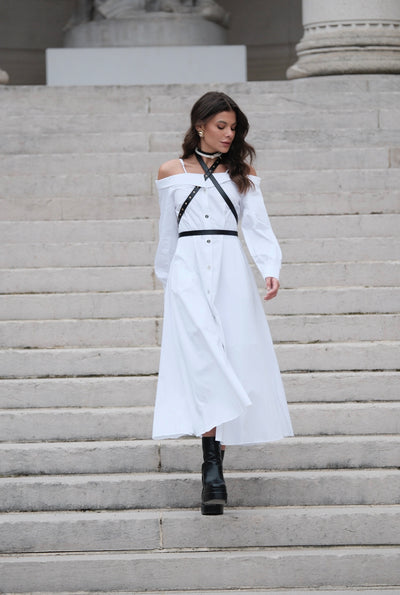 Robe en Popeline col bateau