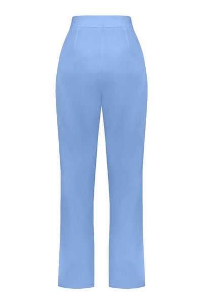 PANTALON TAILLE HAUTE FLUIDE EN VISCOSE BLEUE CIEL