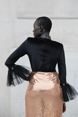 Top en velour noir col montant