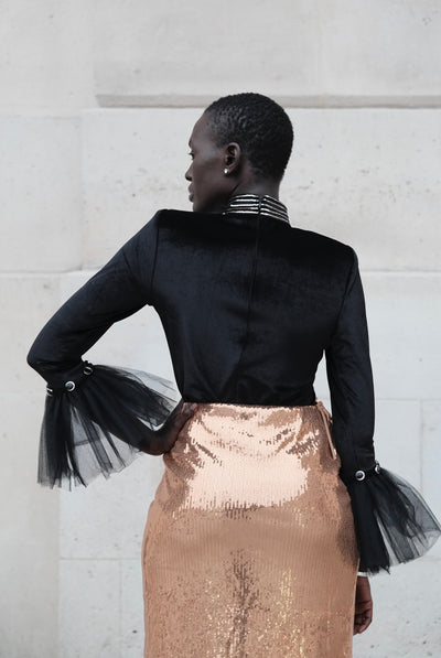 Top en velour noir col montant