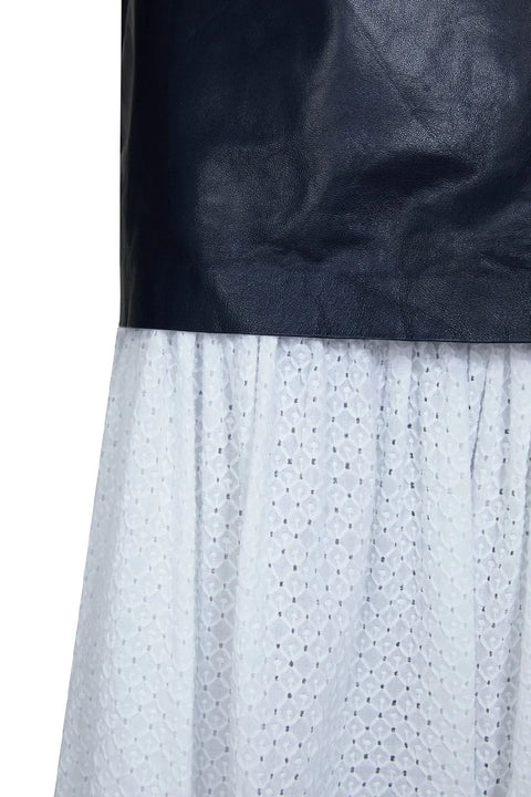 Maxi jupe en cuir et broderies anglaises