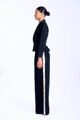 Pantalon palazzo noir et doré en cuir d'agneau