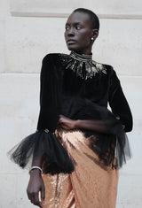 Top en velour noir col montant